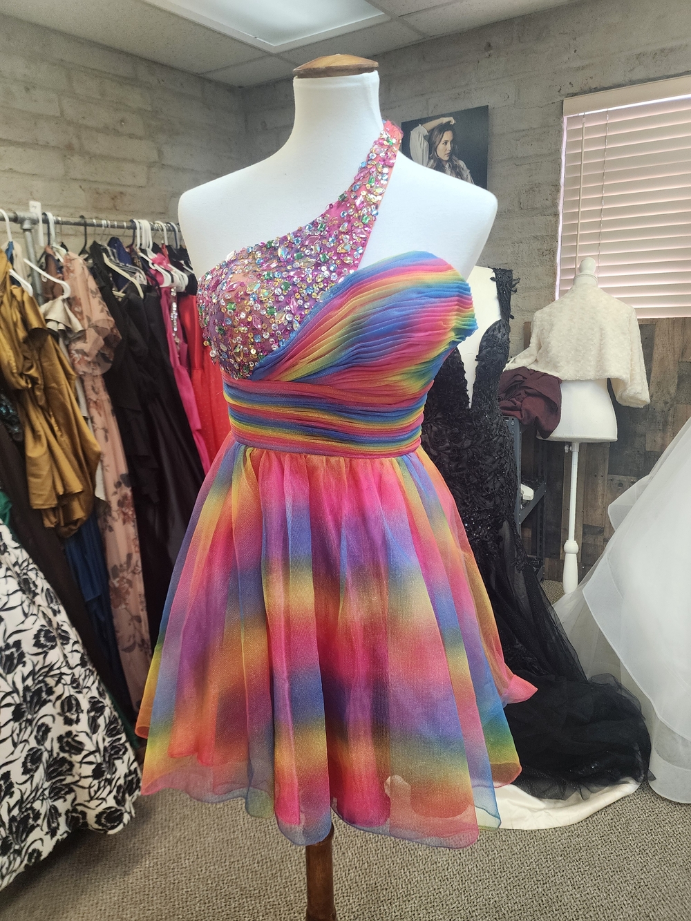 Sparkling Rainbow One-Shoulder Party Dress for Girls